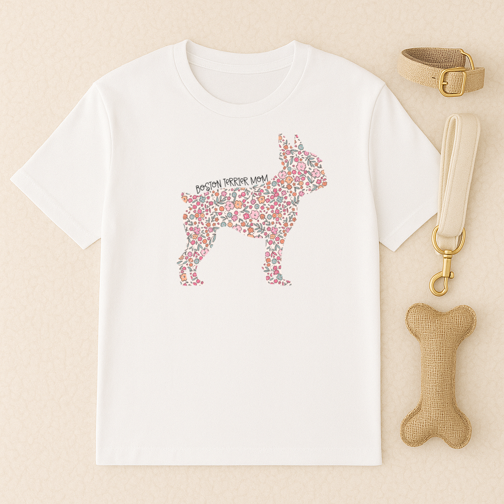 Bark & Bloom T-shirt: Boston Terrier Mom