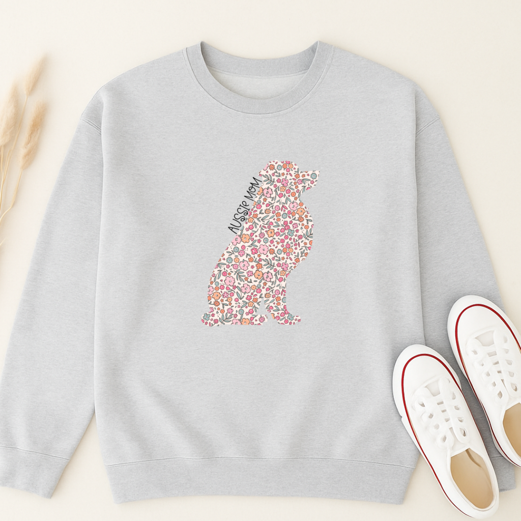 Bark & Bloom Crewneck: Floral Aussie Mom