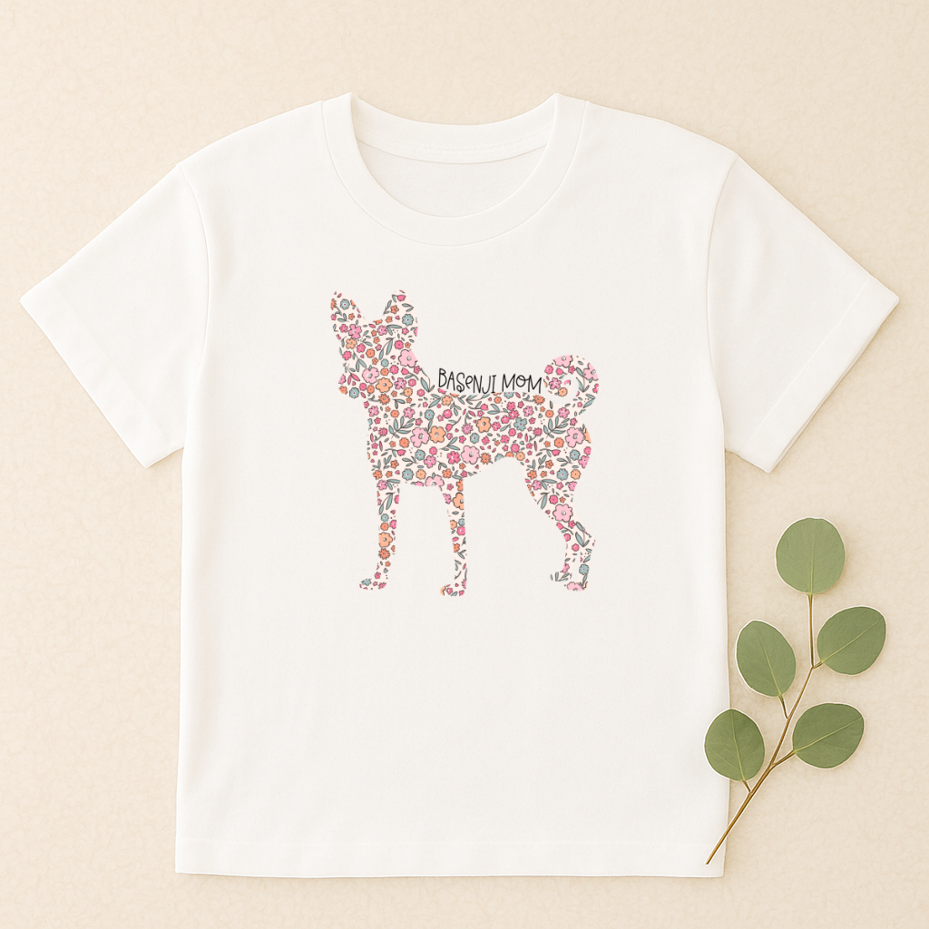 Bark & Bloom T-shirt: Basenji Mom