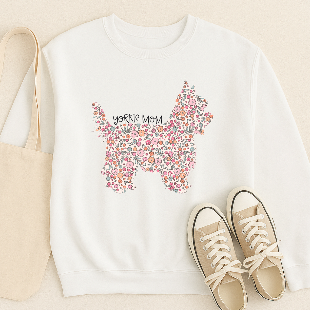 Bark & Bloom Crewneck: Yorkie Mom
