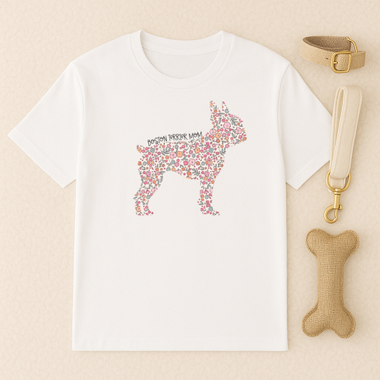 Bark & Bloom T-shirt: Boston Terrier Mom