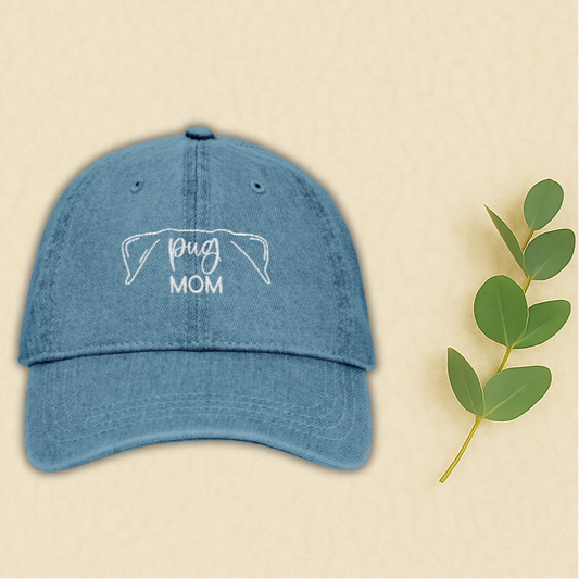 Pug Mom Denim Embroidered Hat