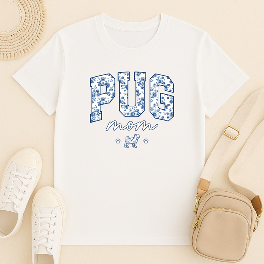 Varsity T-shirt: Pug Mom