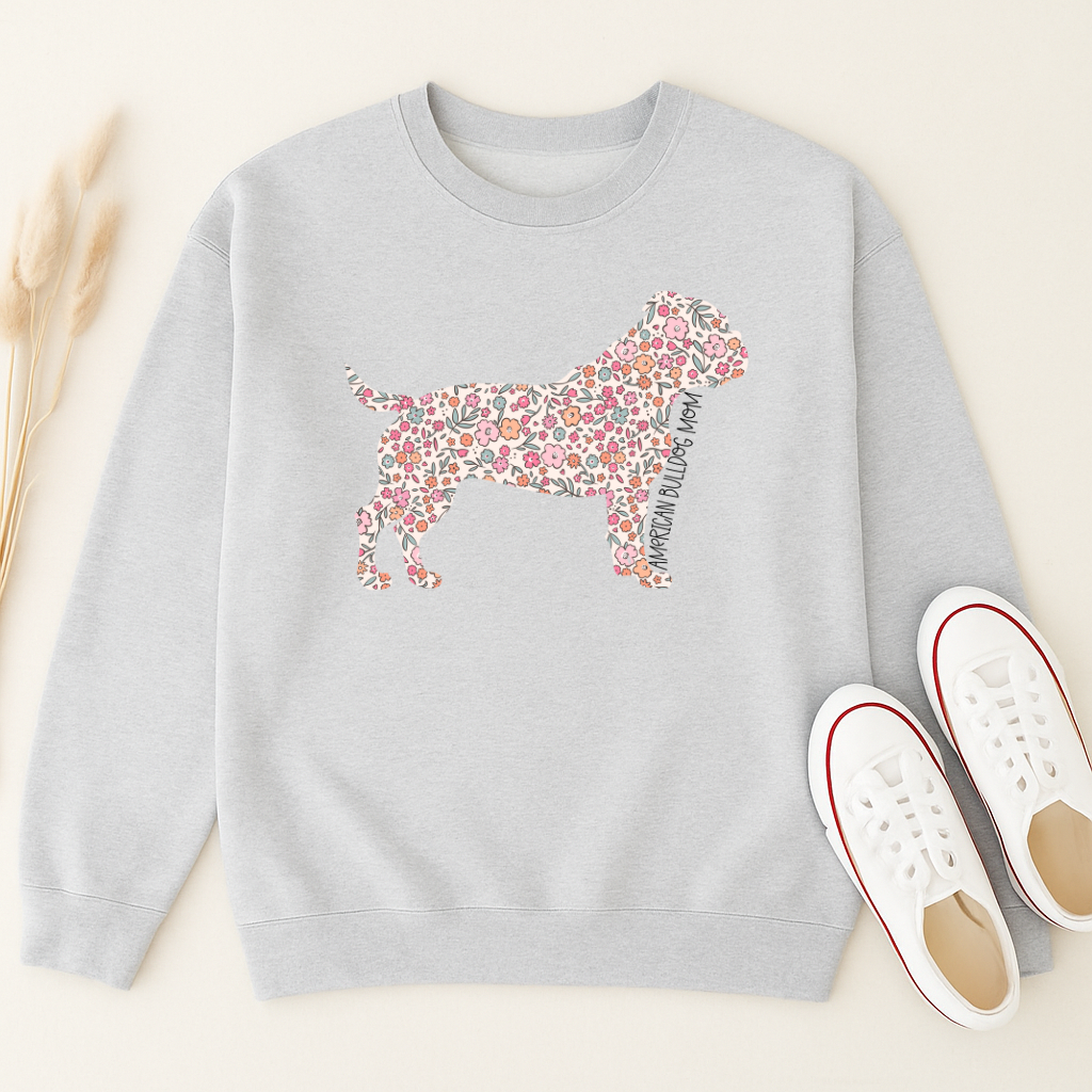 Bark & Bloom Crewneck: American Bulldog Mom