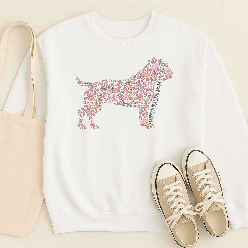 Bark & Bloom Crewneck: American Bulldog Mom