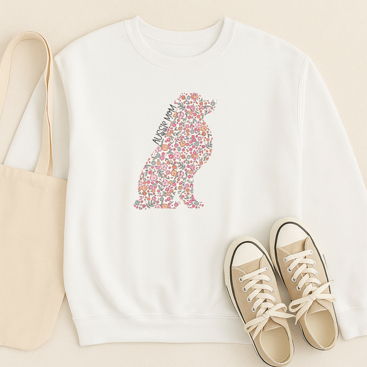 Bark & Bloom Crewneck: Floral Aussie Mom