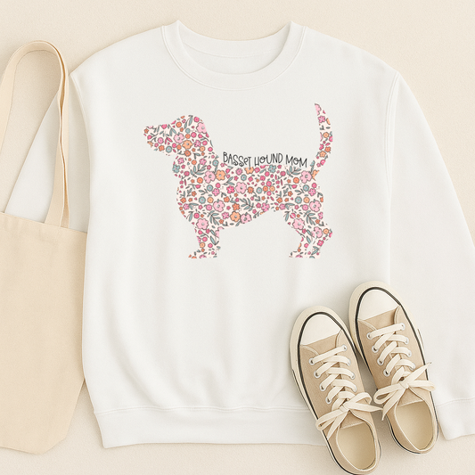 Bark & Bloom Crewneck: Basset Hound Mom