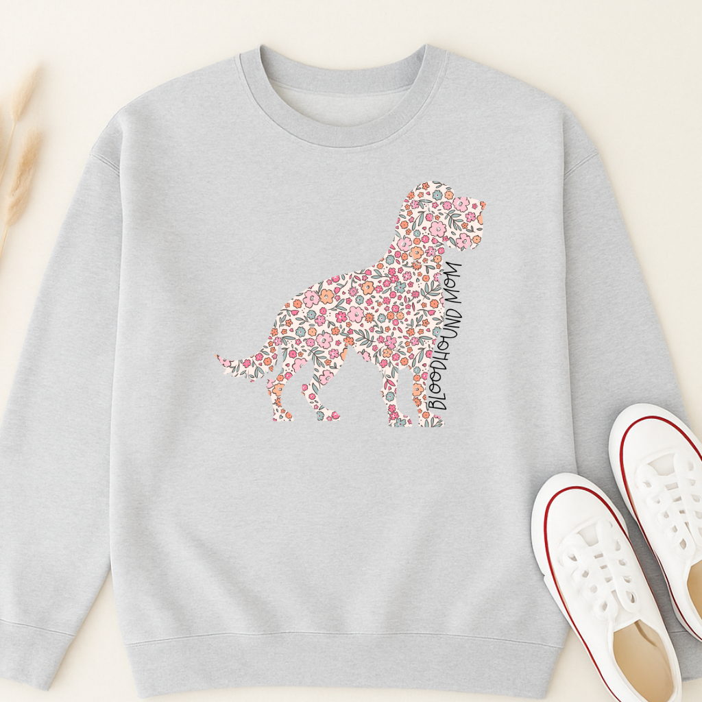 Bark & Bloom Crewneck: Bloodhound Mom