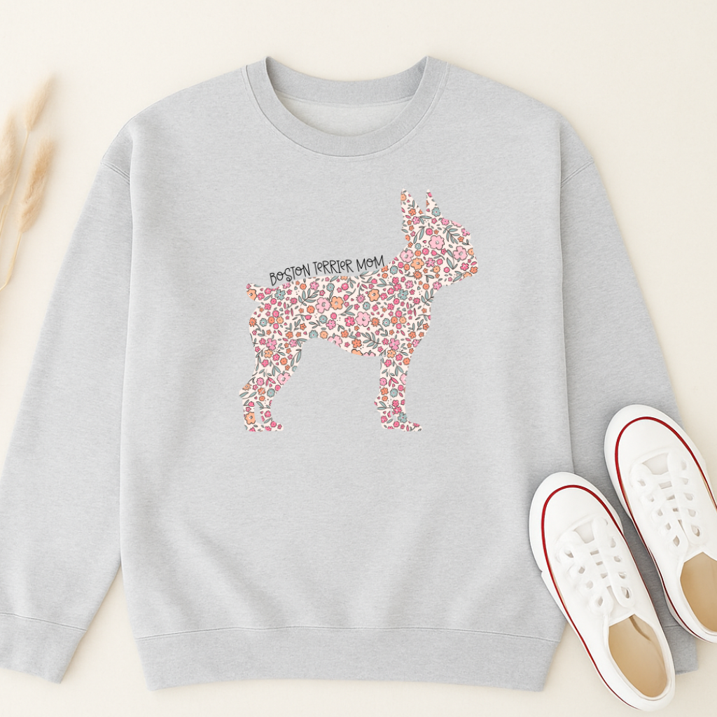Bark & Bloom Crewneck: Boston Terrier Mom