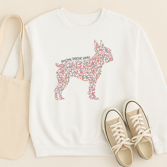 Bark & Bloom Crewneck: Boston Terrier Mom
