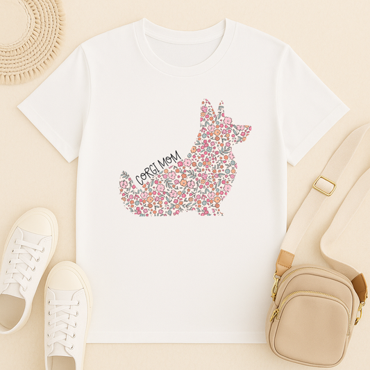 Bark & Bloom T-shirt: Corgi Mom