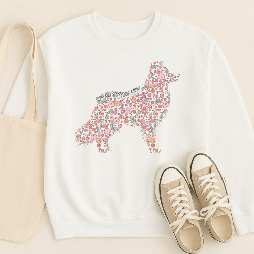 Bark & Bloom Crewneck: Shetland Sheepdog Mom